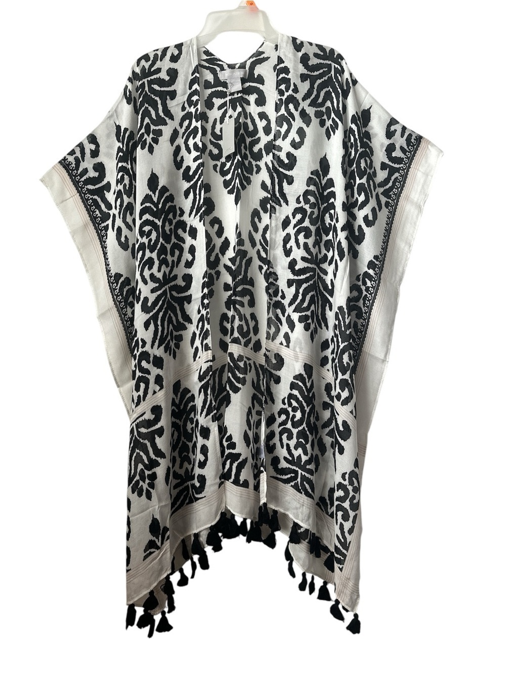 NORDSTROM OSFM Black & White Printed Summer Kimono With Armhole And Tassels